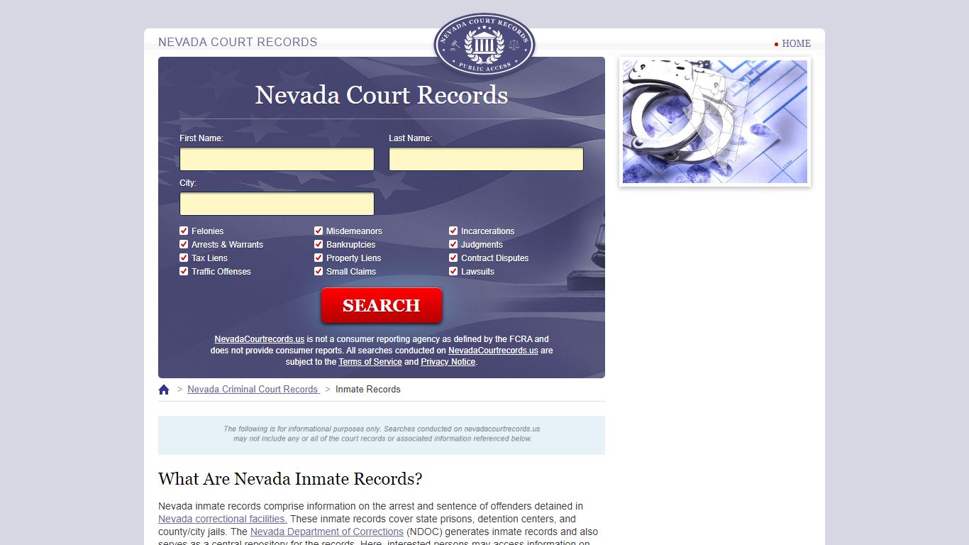 Nevada Inmate Search | NevadaCourtRecords.us